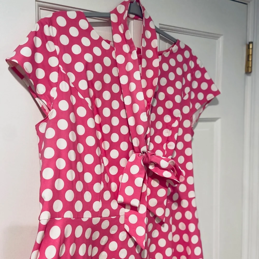 Dressystar Women’s 1950s Rockabilly Cocktail Party Dress Pink Polka Dot XXL